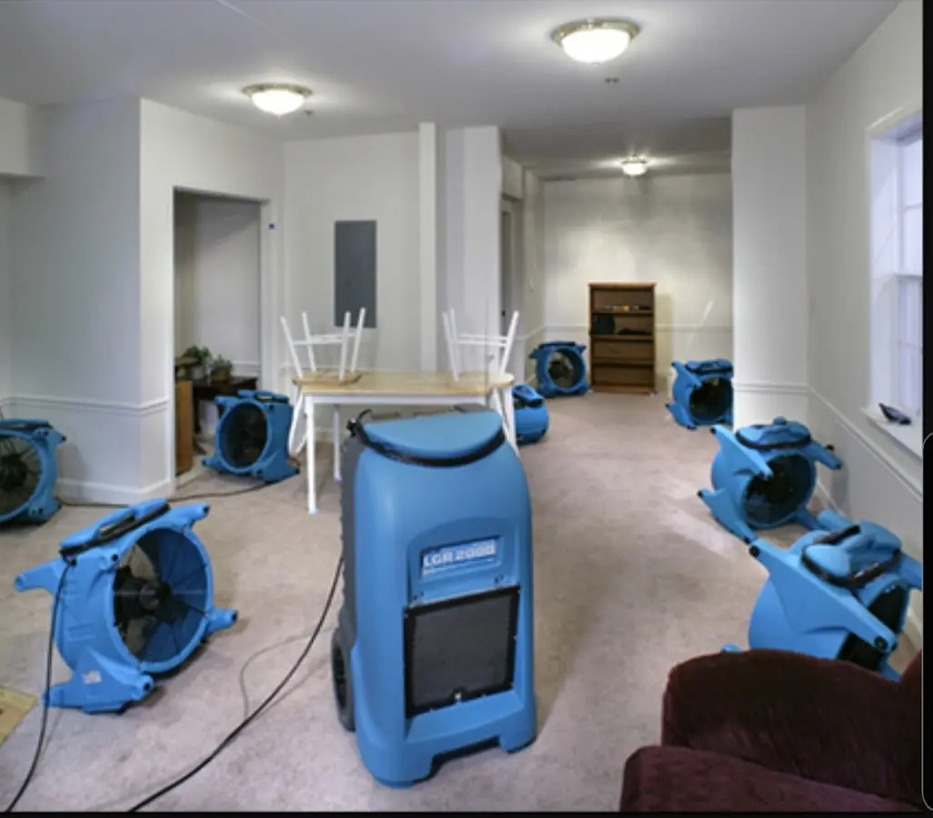 Air movers and dehumidifier setup for Water Extraction & Removal in Westmoreland